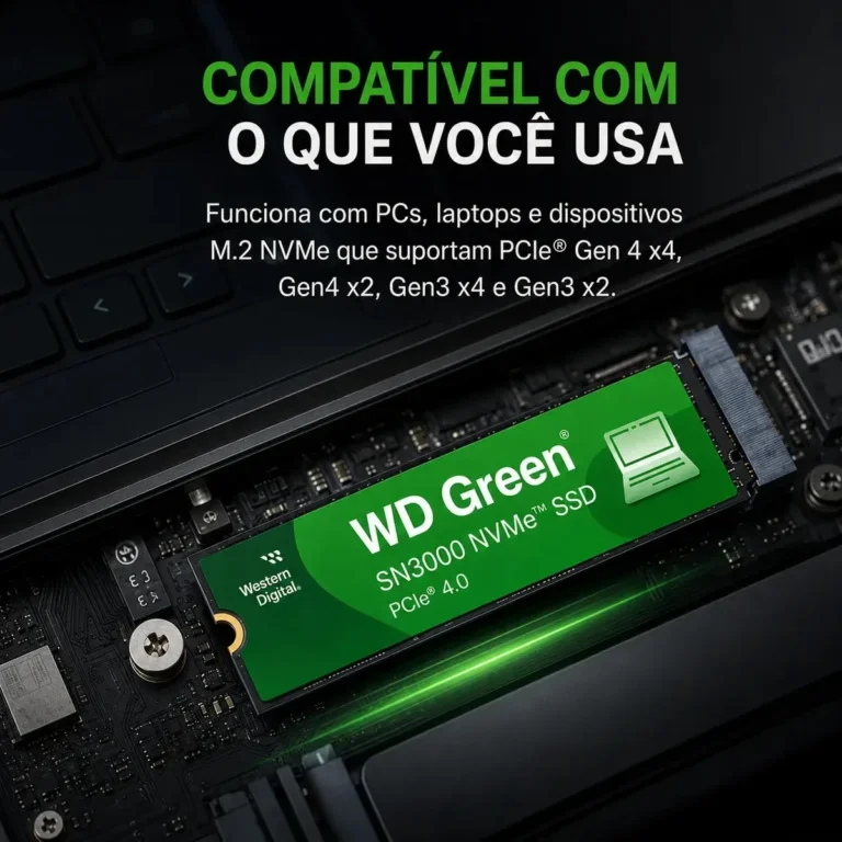 SSD 1TB M.2 NVMe PCIe 4.0 Western Digital Sn3000 Velocidade de Leitura e Gravação 5000/4200 MB/s WDS100T4G0E-00CPS0