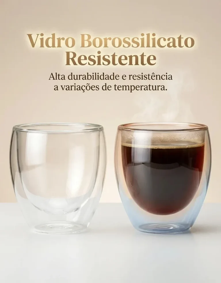 Copos Café Vidro Kit 6 Unidades Parede Dupla 90ml Borossilicato Transparente para Expresso Chá Bebidas Quentes Luxo