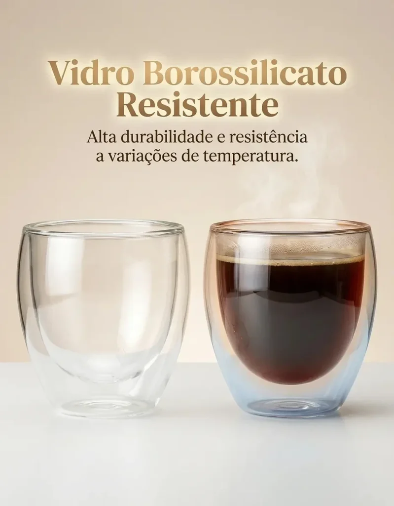 Copos Café Vidro Kit 6 Unidades Parede Dupla 90ml Borossilicato Transparente para Expresso Chá Bebidas Quentes Luxo